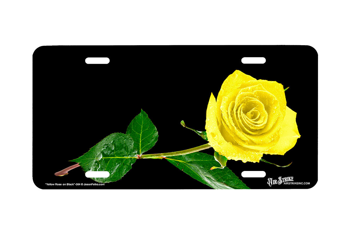 "Yellow Rose on Black" - Decorative License Plate