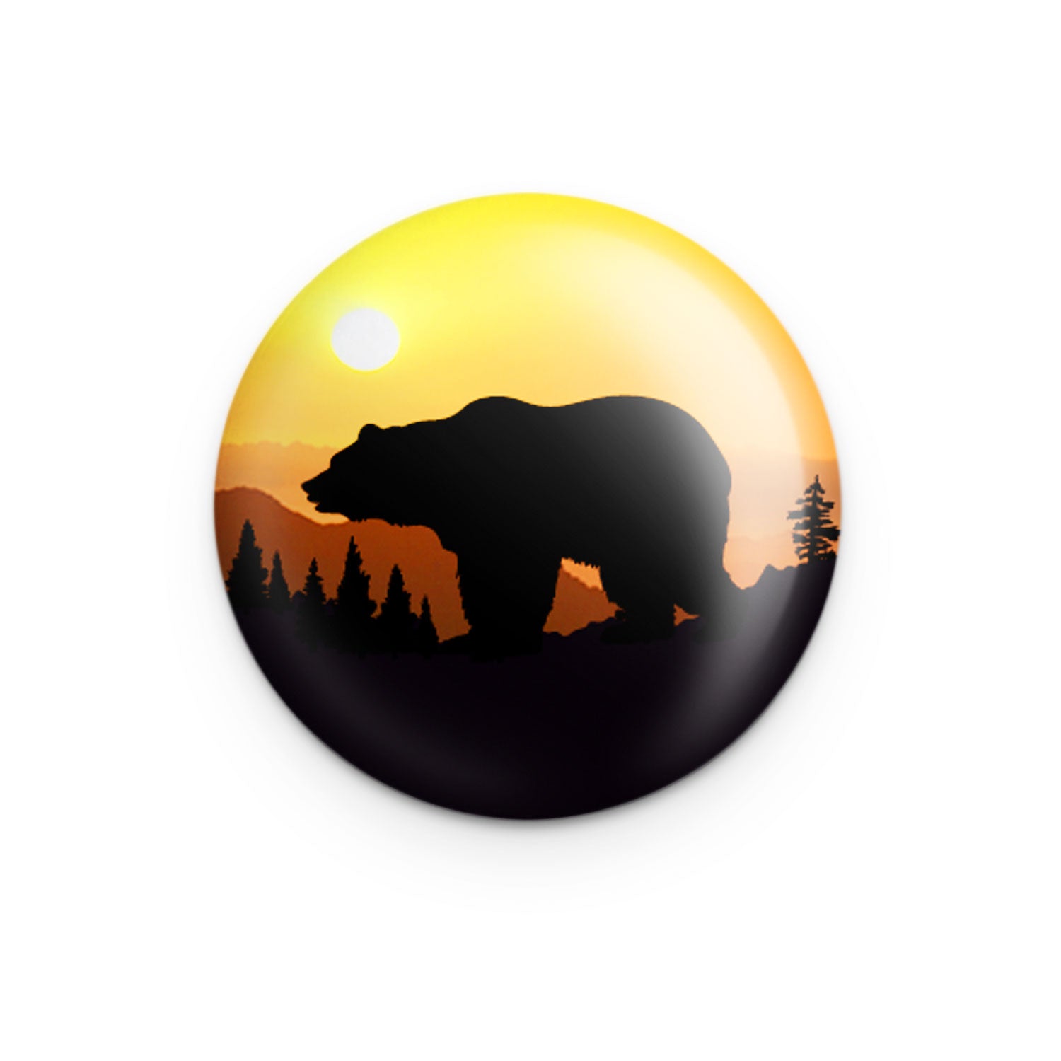 "Mountain Bear Sunrise" - 1" Round Pinback Button