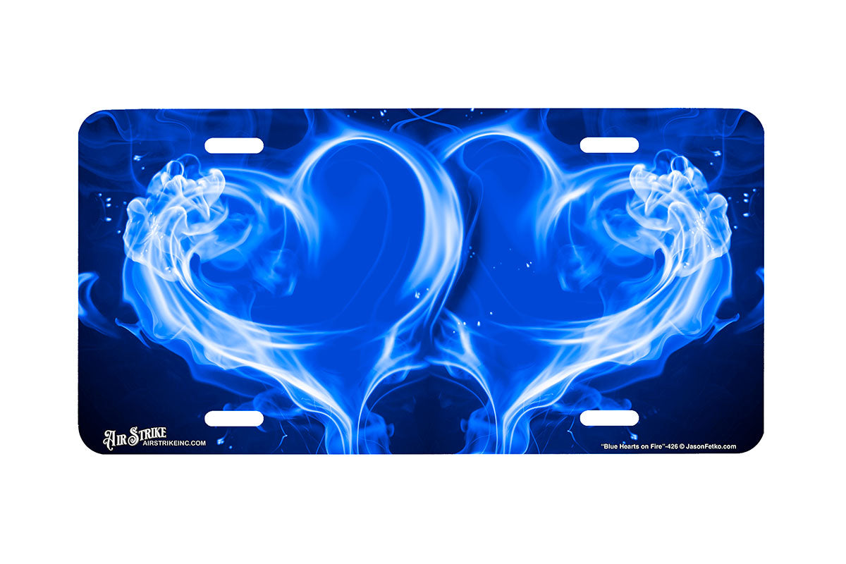 "Blue Hearts on Fire" - Decorative License Plate