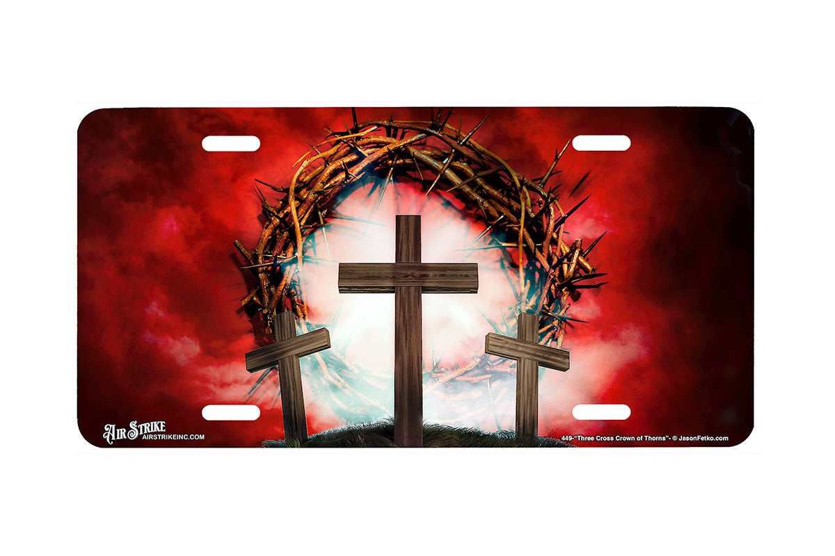 "Three Cross Crown of Thorns" - Decorative License Plate