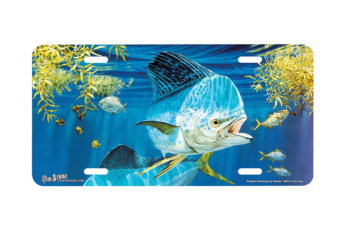"Dolphin Working The Weeds" - Decorative License Plate