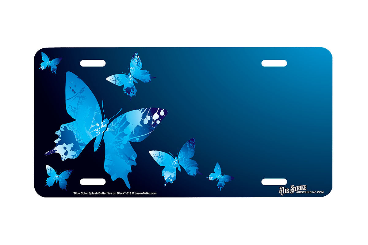 "Blue Color Splash Butterflies" - Decorative License Plate