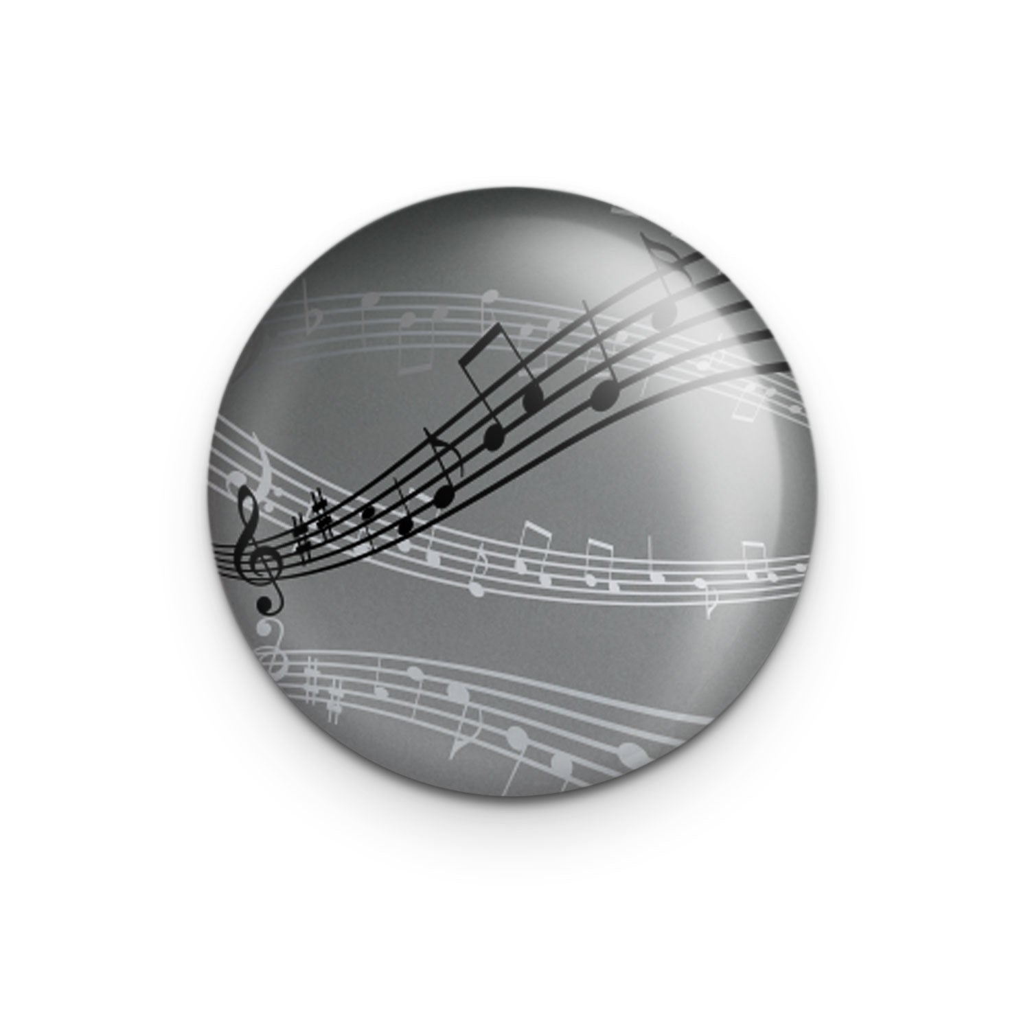 "Music Notes on Gray" - 1" Round Pinback Button