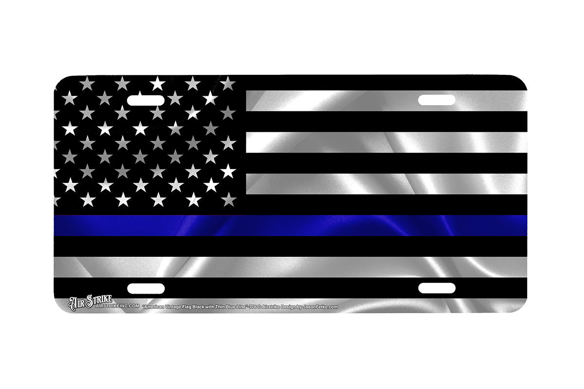 "American Vintage Flag Black with Thin Blue Line" - Decorative License Plate