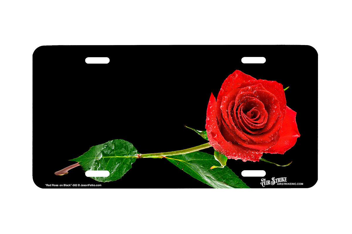 "Red Rose on Black" - Decorative License Plate