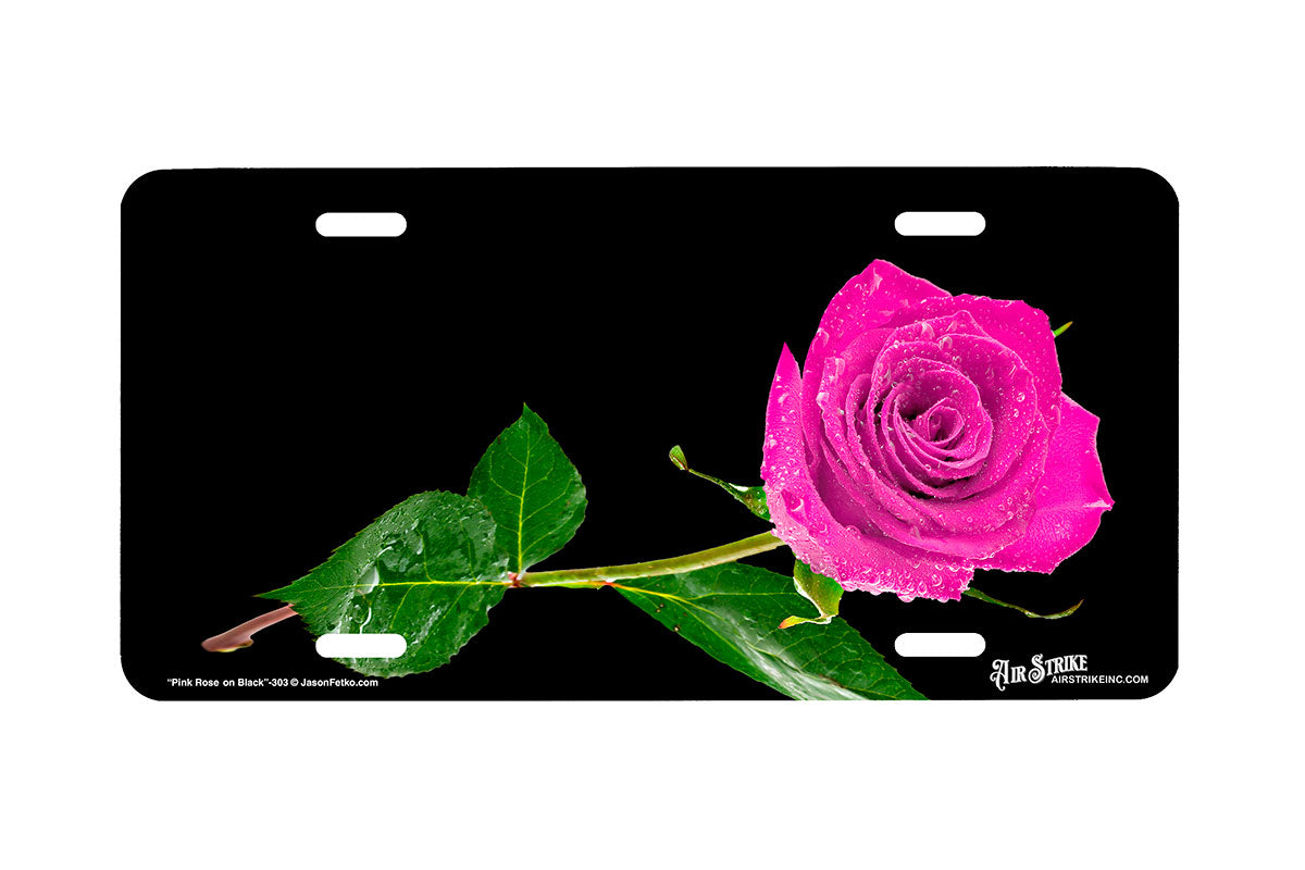 "Pink Rose on Black" - Decorative License Plate