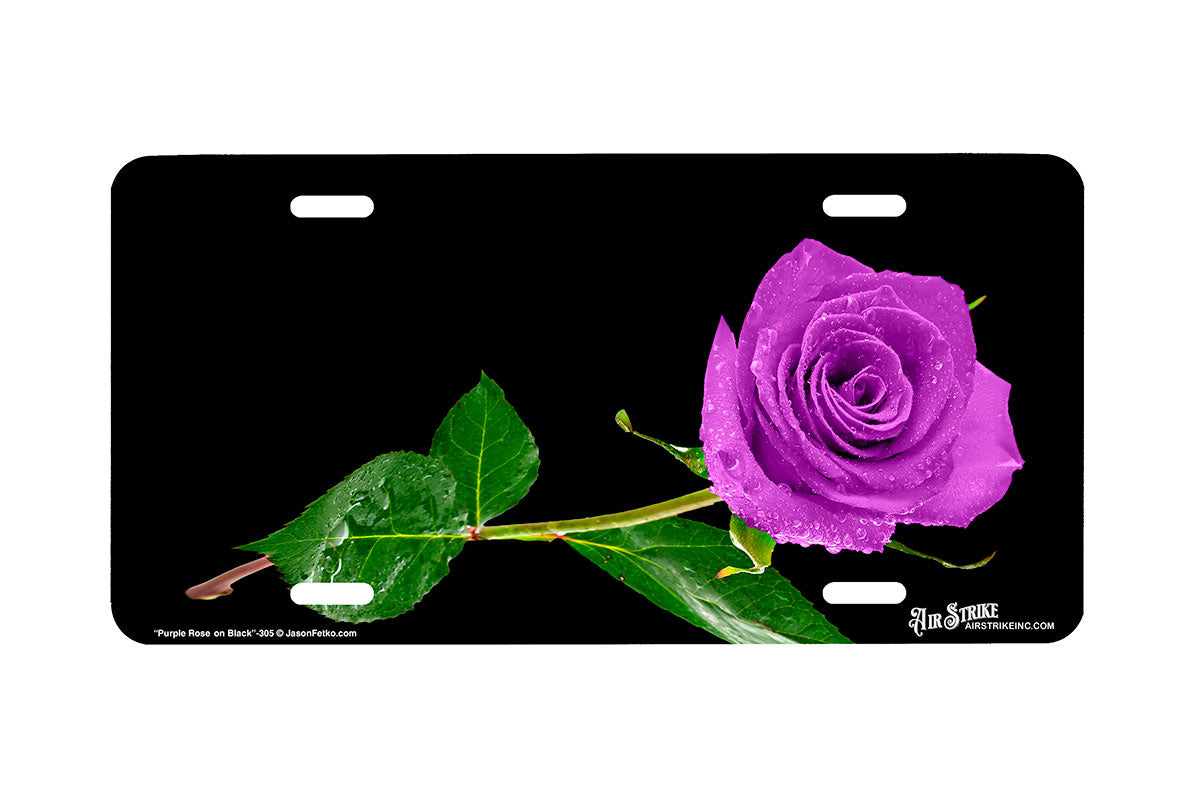"Purple Rose on Black" - Decorative License Plate