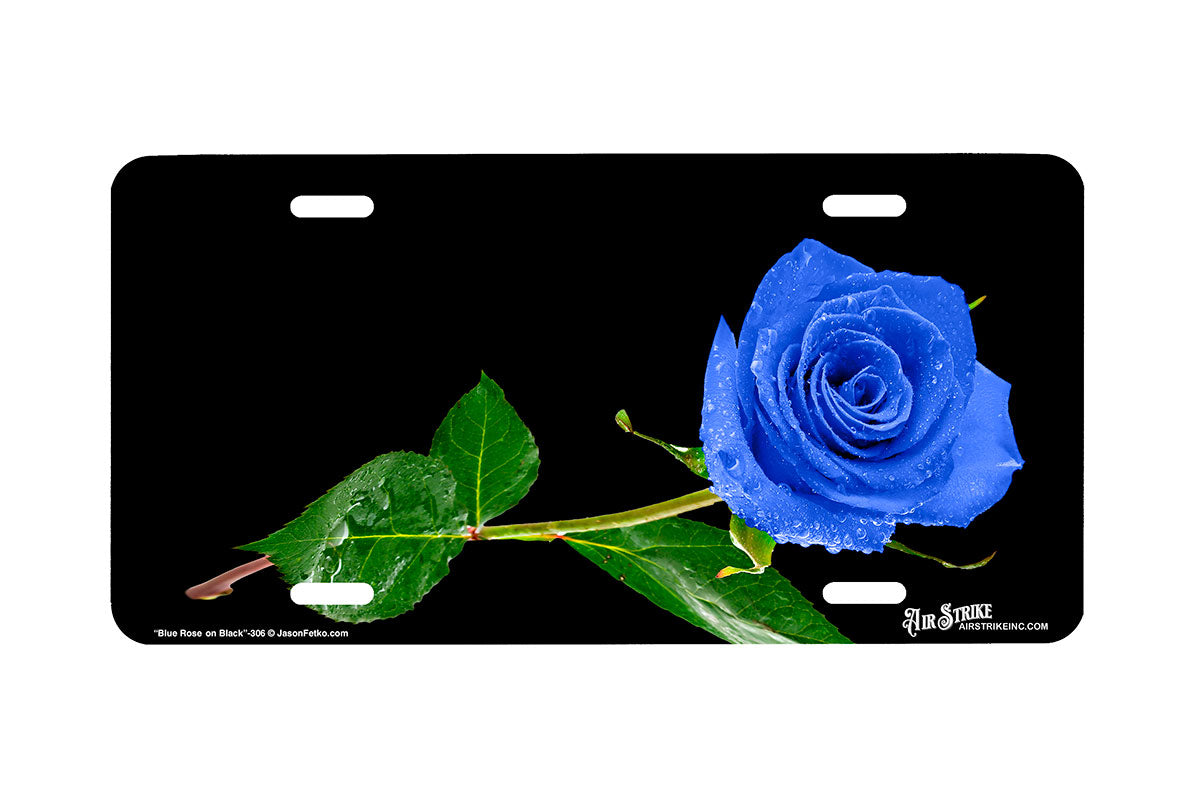"Blue Rose on Black" - Decorative License Plate