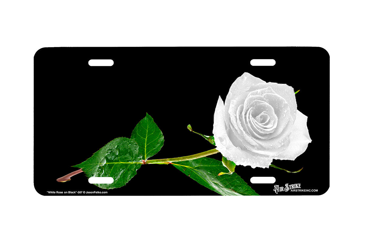 "White Rose on Black" - Decorative License Plate