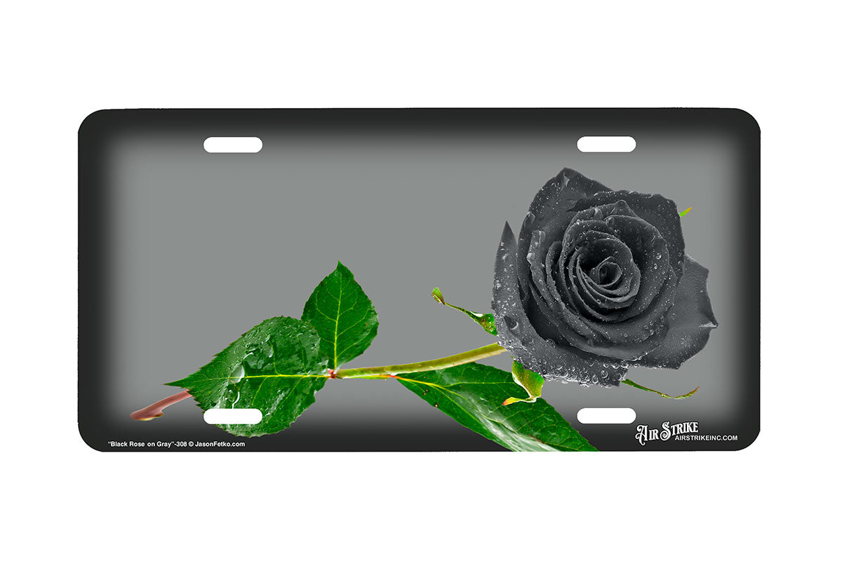 "Black Rose on Gray" - Decorative License Plate