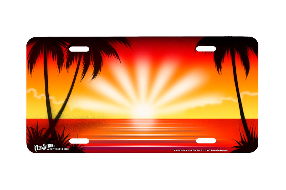 "Caribbean Sunset Sunburst" - Decorative License Plate