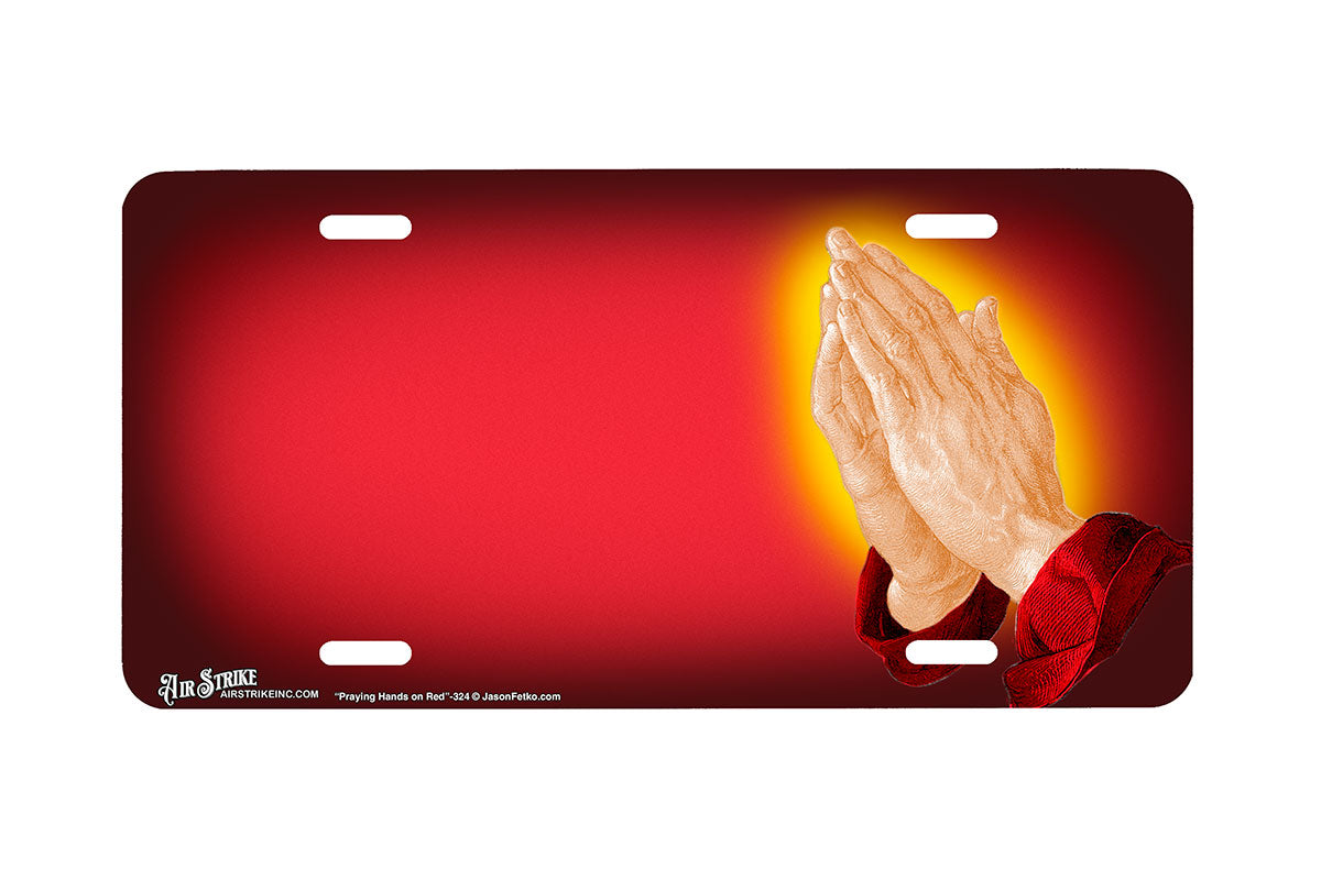 "Praying Hands on Red" - Decorative License Plate