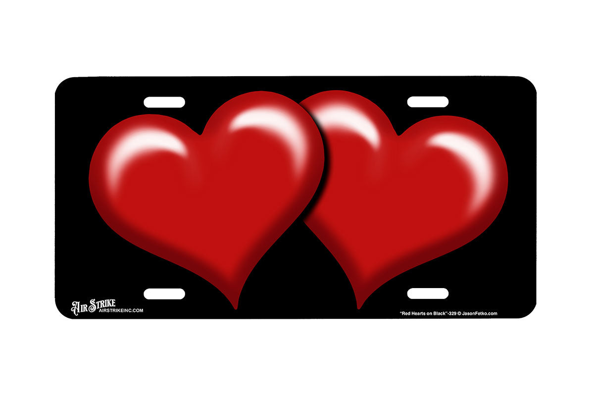 "Red Hearts on Black" - Decorative License Plate