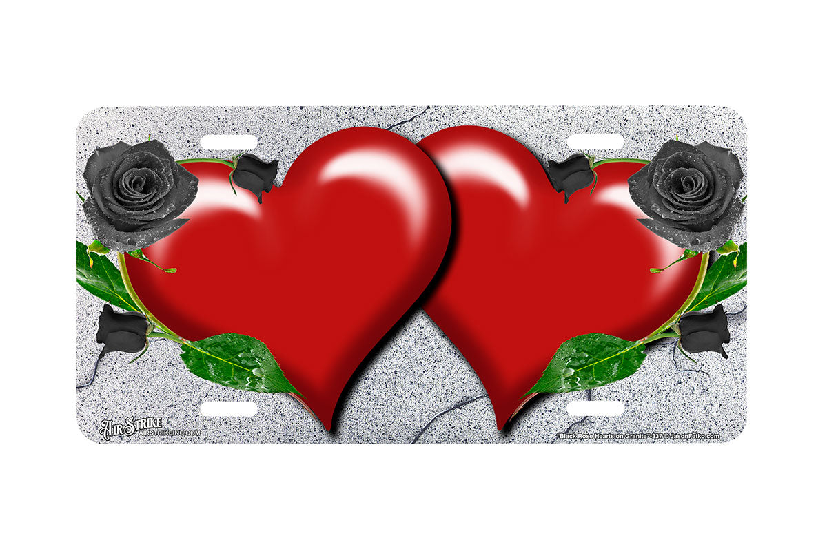 "Black Rose Hearts on Granite" - Decorative License Plate