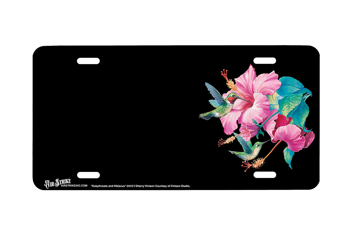 "Rubythroats And Hibiscus" - Decorative License Plate