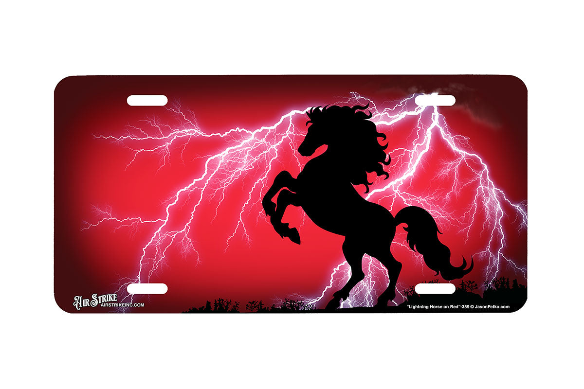 "Lightning Horse on Red" - Decorative License Plate