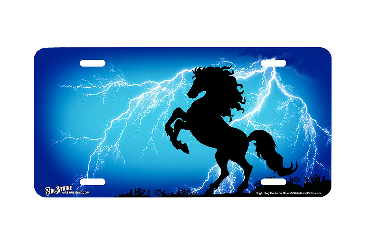 "Lightning Horse on Blue" - Decorative License Plate