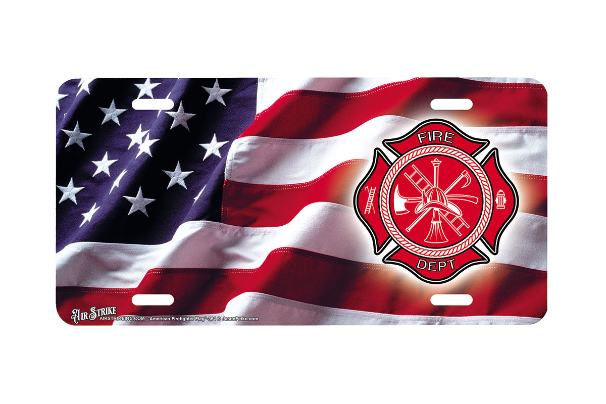 "American Firefighter Flag" - Decorative License Plate