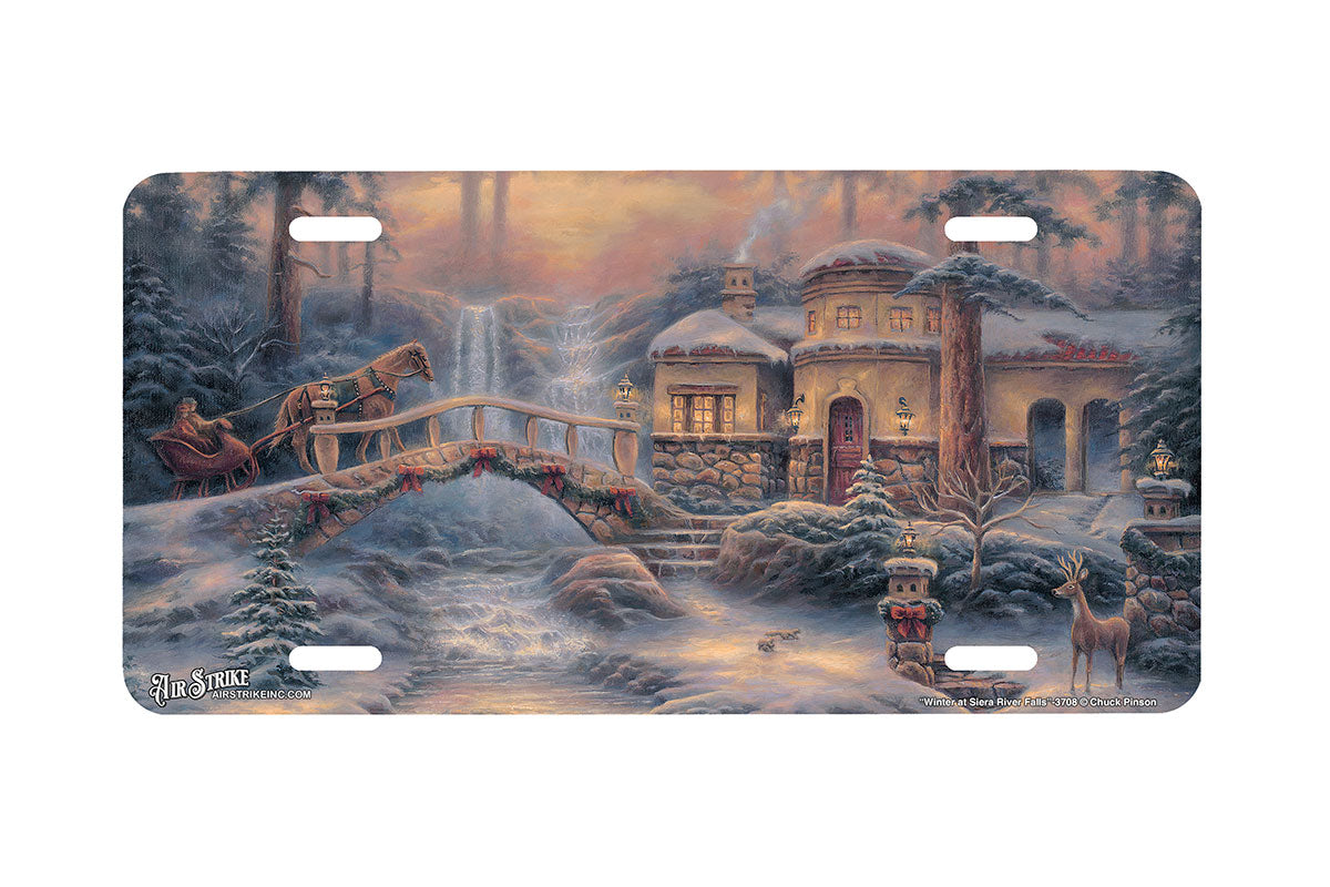 "Winter At Sierra River Falls" - Decorative License Plate