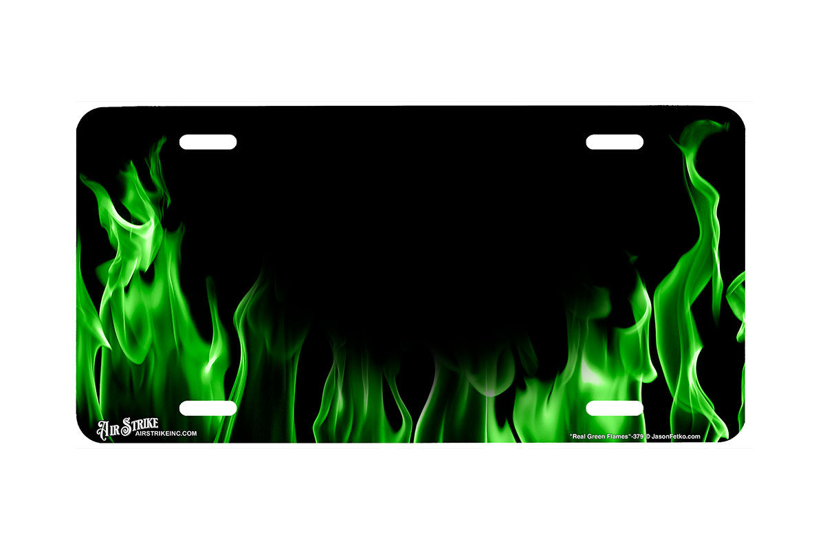 "Real Green Flames" - Decorative License Plate