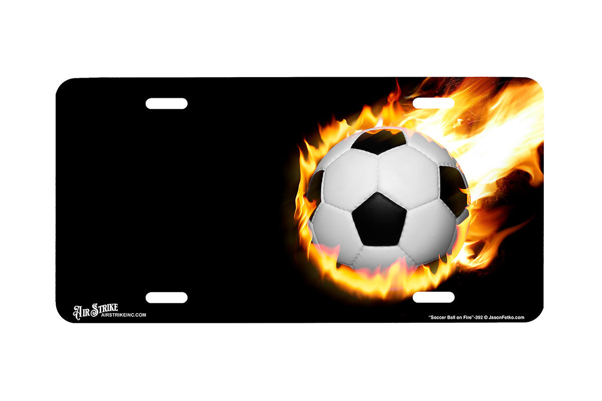 "Soccer Ball on Fire" - Decorative License Plate