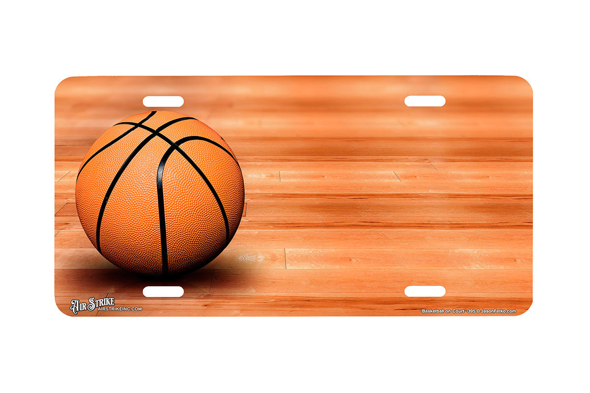 "Basketball on Court" - Decorative License Plate