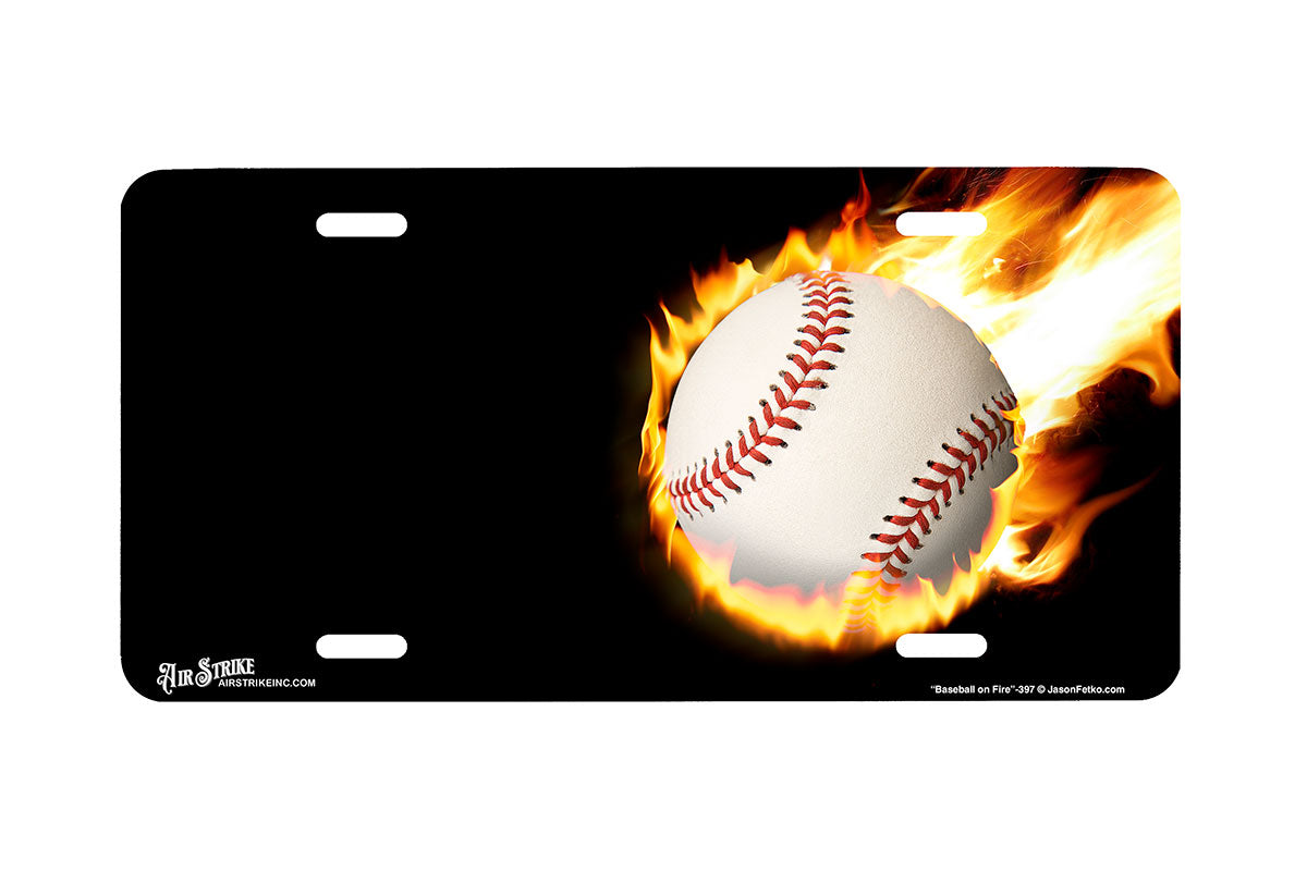 "Baseball on Fire" - Decorative License Plate