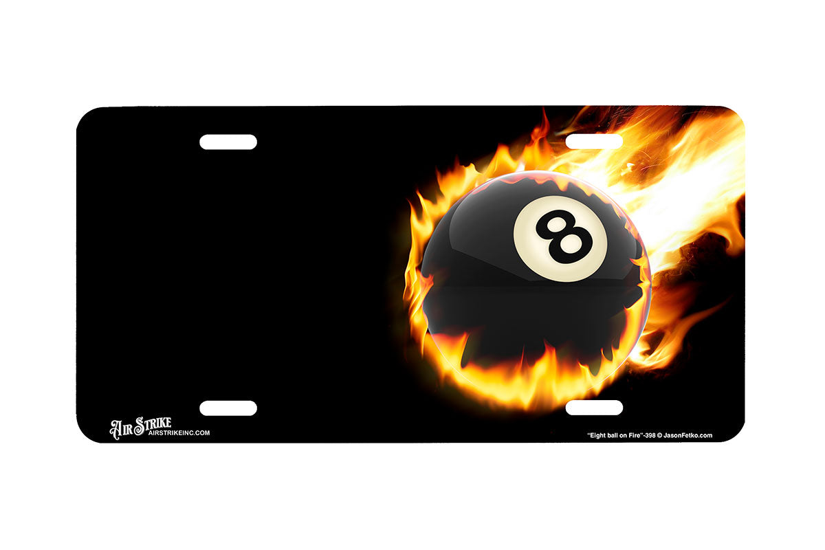 "Eight Ball on Fire" - Decorative License Plate