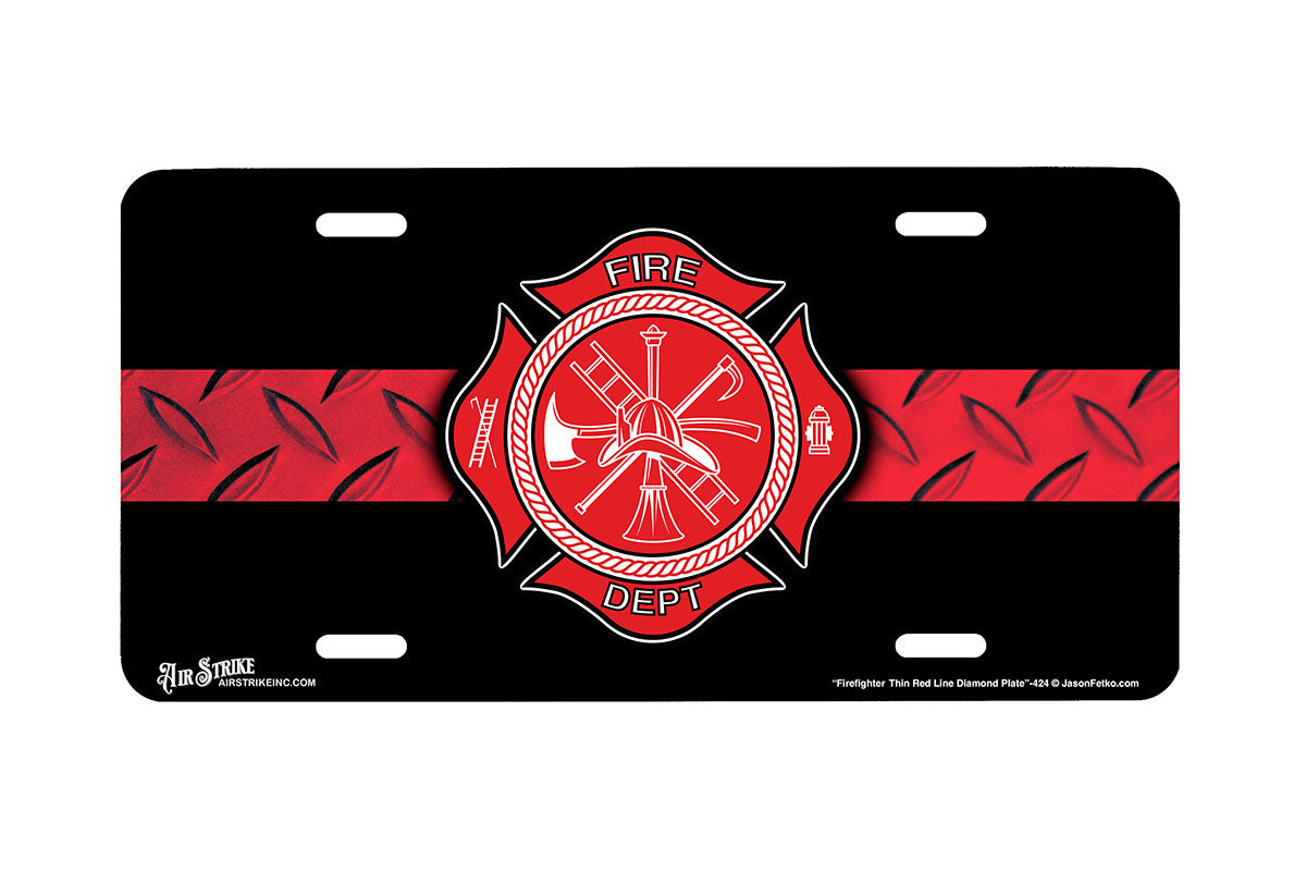 "Firefighter Thin Red Line Diamond" - Decorative License Plate