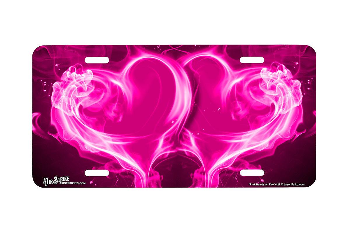"Pink Hearts on Fire" - Decorative License Plate