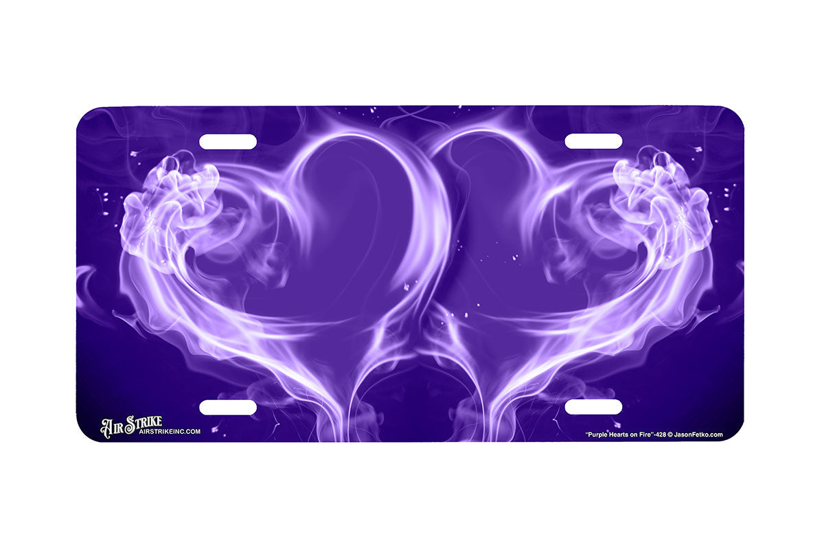 "Purple Hearts on Fire" - Decorative License Plate