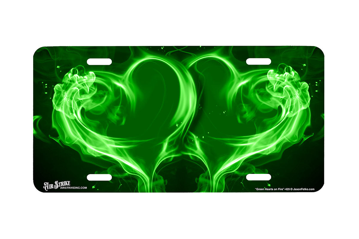 "Green Hearts on Fire" - Decorative License Plate