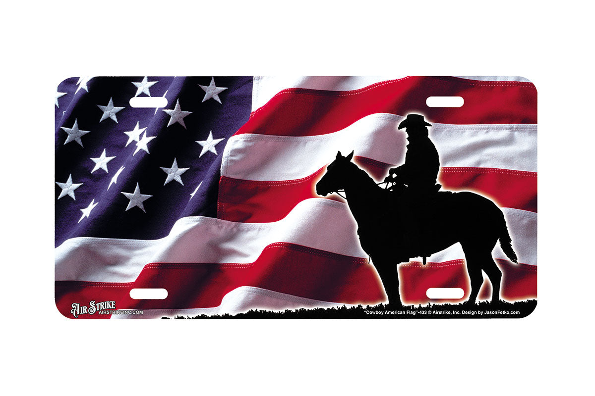 "Cowboy American Flag" - Decorative License Plate