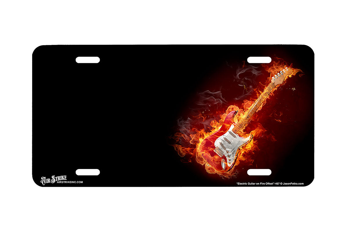 "Electric Guitar on Fire Offset" - Decorative License Plate
