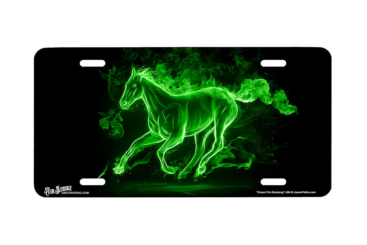 "Fire Mustang Green" - Decorative License Plate