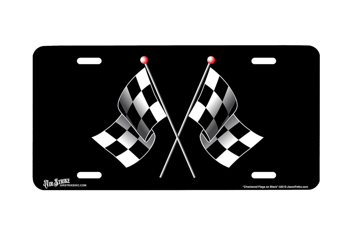 "Checkered Flags on Black" - Decorative License Plate