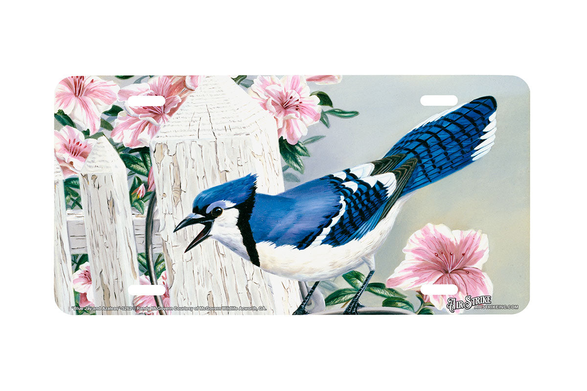 "Blue Jay And Azaleas" - Decorative License Plate