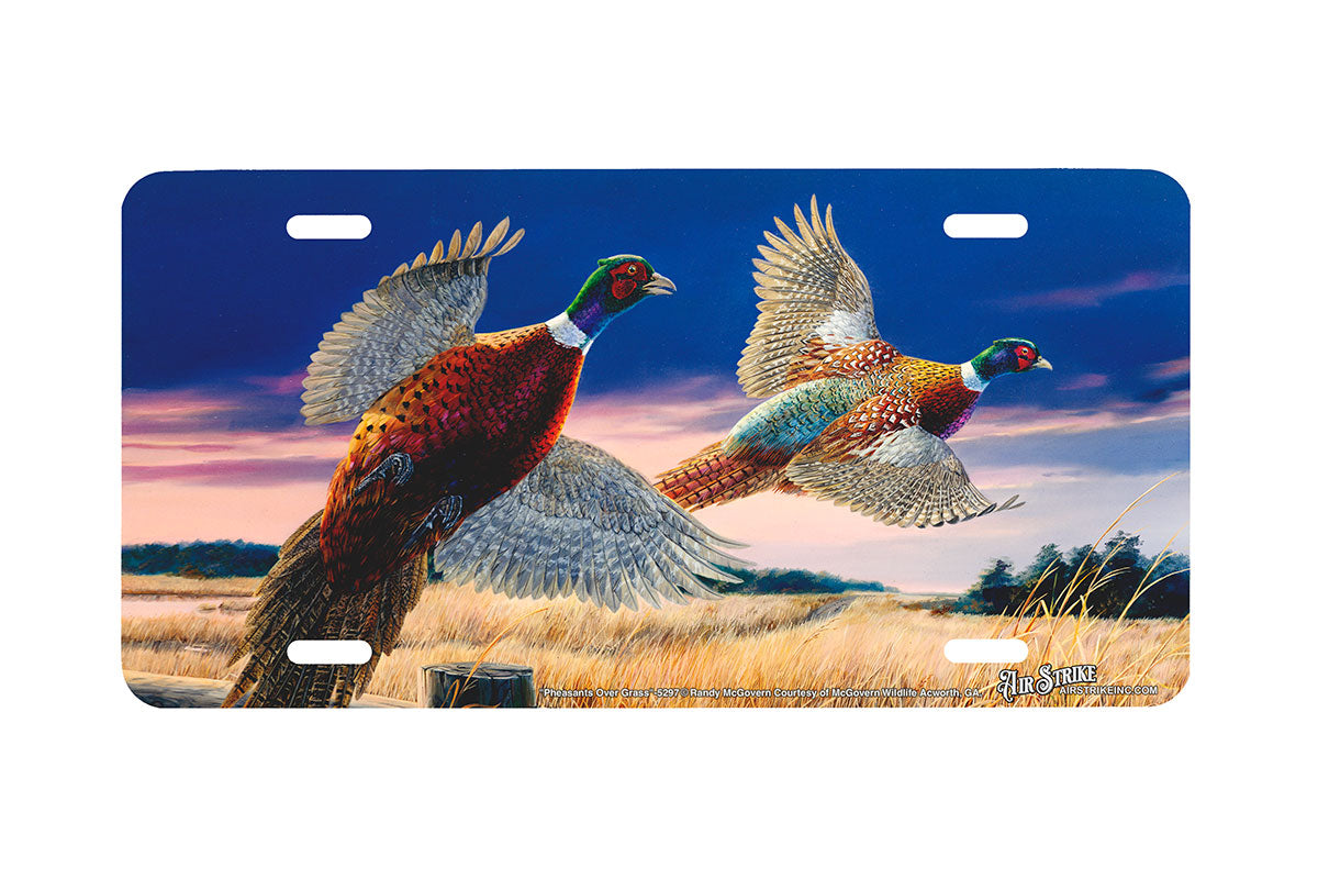 "Pheasants Over Grass" - Decorative License Plate