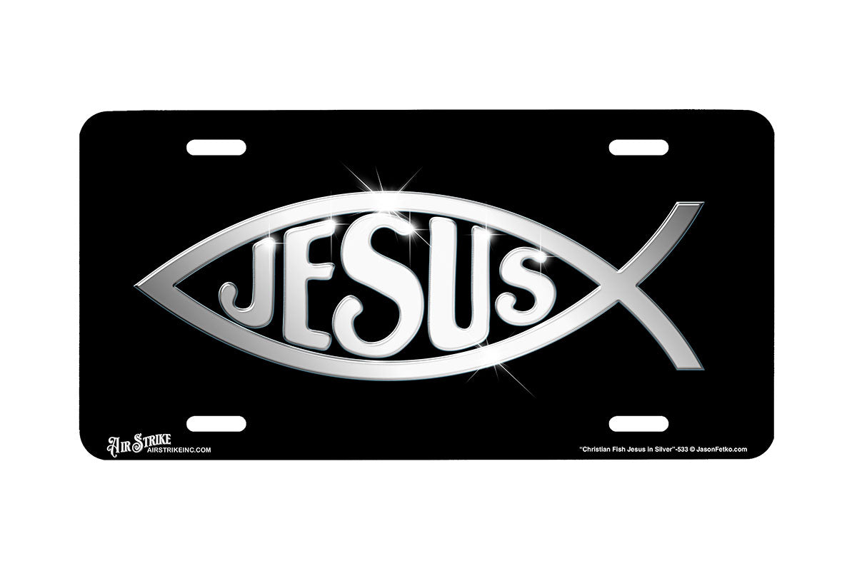 "Christian Fish Jesus in Silver" - Decorative License Plate