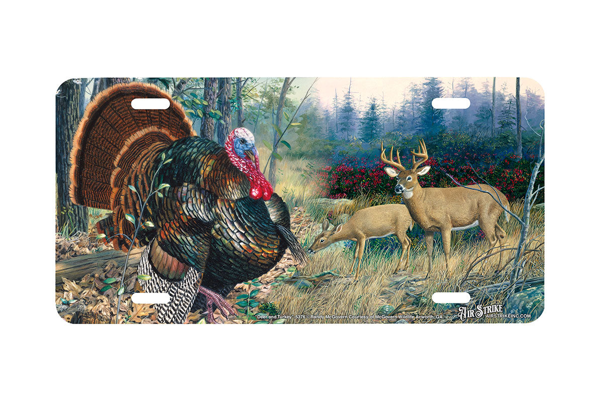 "Deer and Turkey" - Decorative License Plate