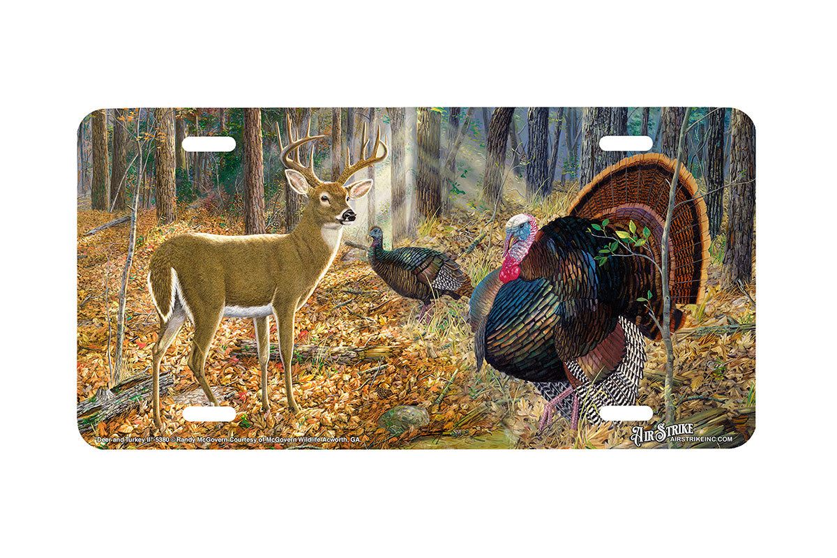 "Deer and Turkey II" - Decorative License Plate