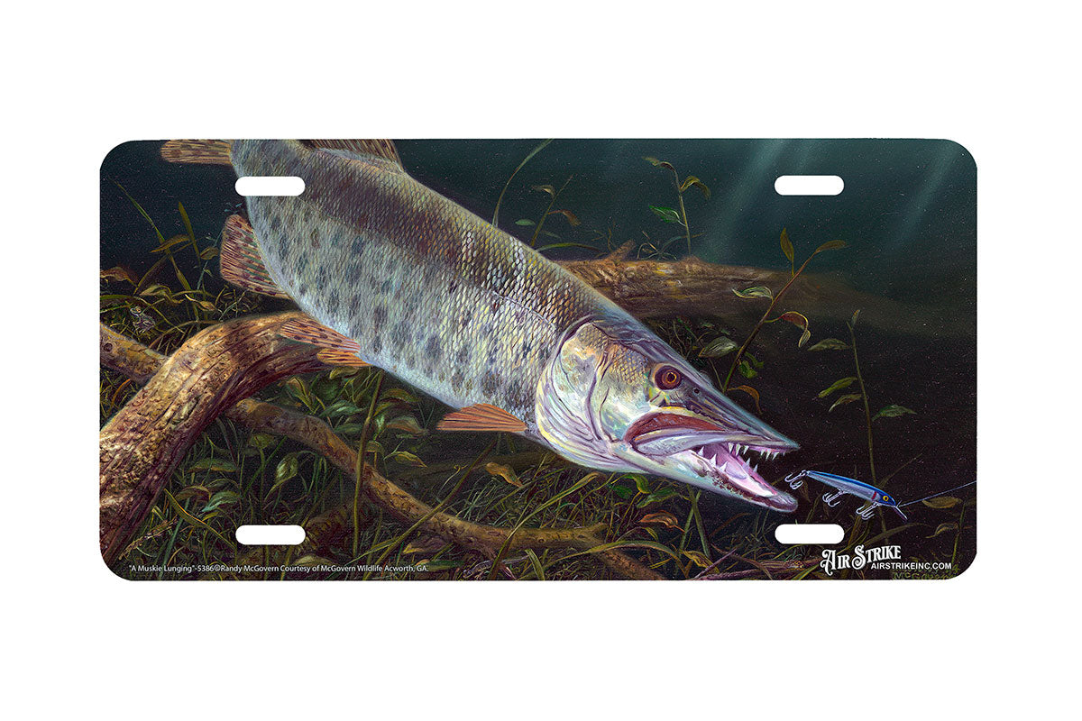 "A Muskie Lunging" - Decorative License Plate