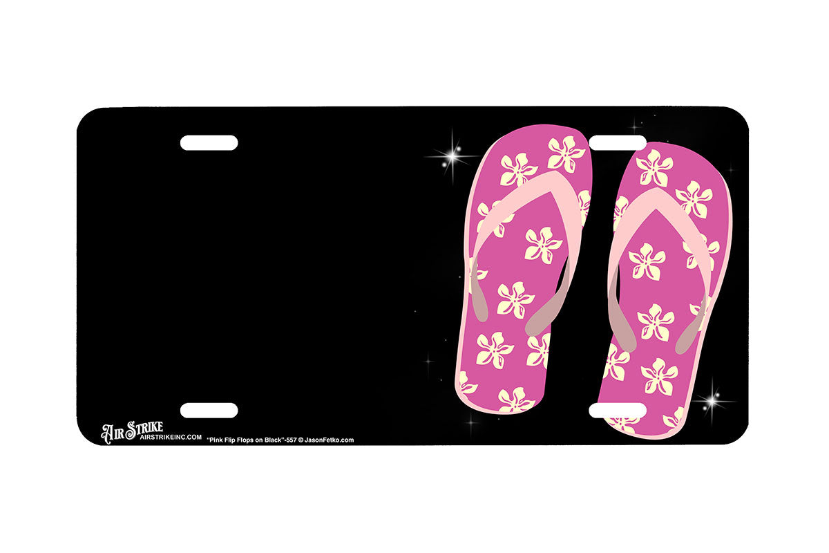 "Pink Flip Flops on Black" - Decorative License Plate