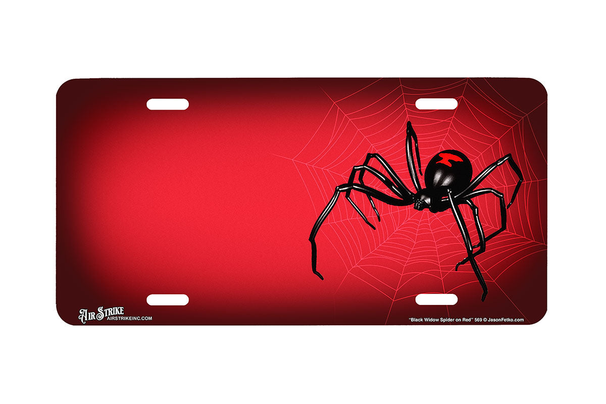 "Black Widow Spider on Red" - Decorative License Plate