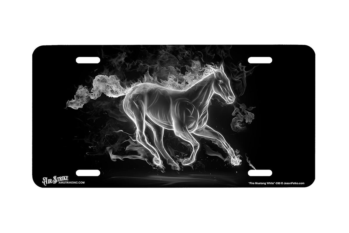"Fire Mustang White" - Decorative License Plate