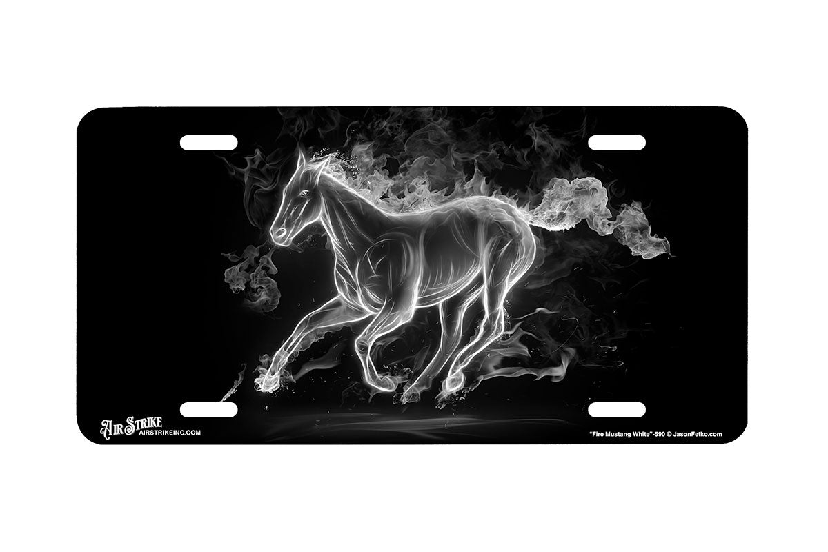 "Fire Mustang White" - Decorative License Plate