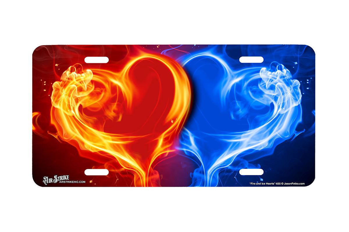 "Fire and Ice Hearts" - Decorative License Plate