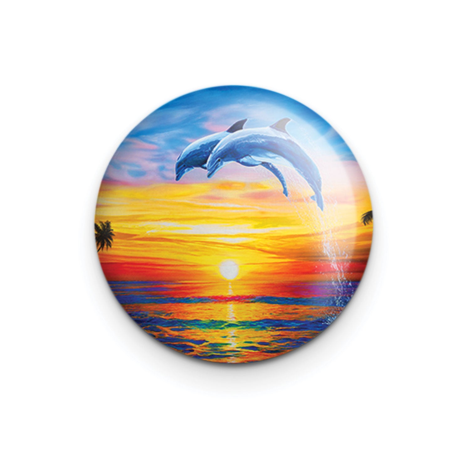 "Dolphin Sunset" - 1" Round Pinback Button