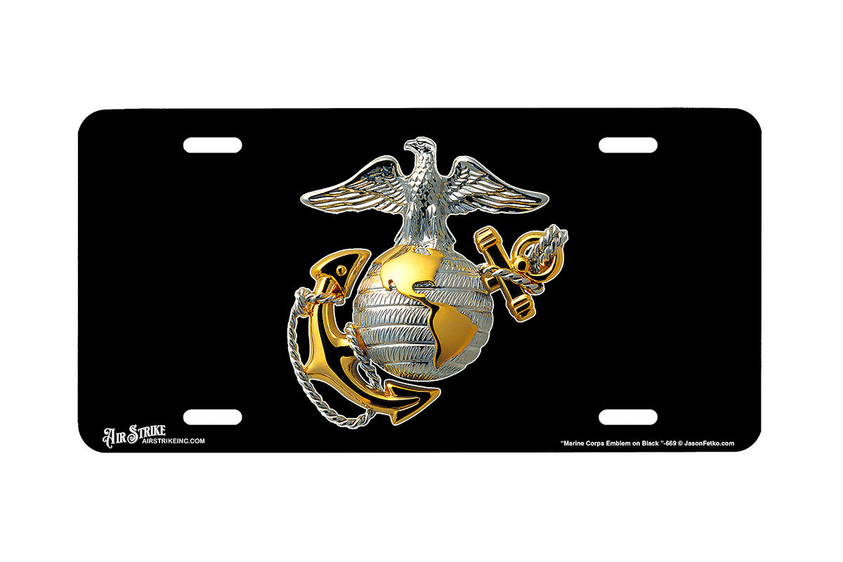 "Marine Corps Emblem on Black" - Decorative License Plate
