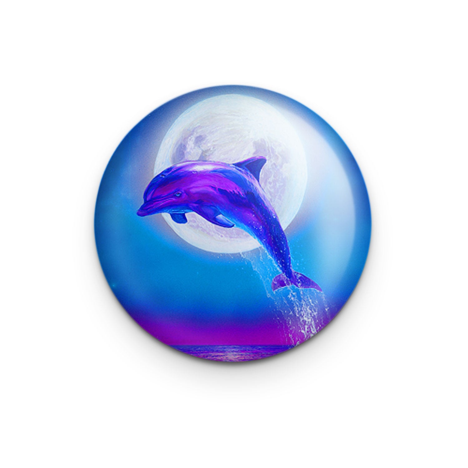 "Dolphin Moonlight" - 1" Round Pinback Button
